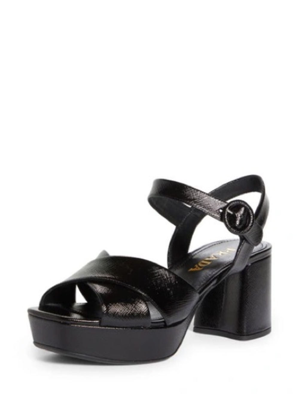 PRADA Vernice Crisscross Platform Sandals In Nero
